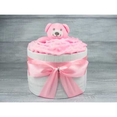 Pastell decor Plenkový dort jednopatrový pro holčičku s plenou originální dárek Velikost plenek: Vel.2 Miminko váží 3 až 6 kg, Velikost oblečení: 50 Miminku jsou 0 až 2 měsíce