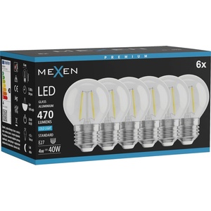 Mexen Vintis 6x LED нажежаема жичка крушка E27, G45, 4W, Студена - 6500K, 470 lm, прозрачна (L156-E27-0465-00x06)