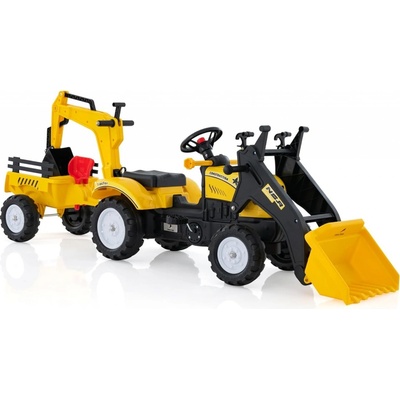 Costway Šlapací traktor Costway dětský traktor s odpojitelným přívěsem a lopatou žlutý