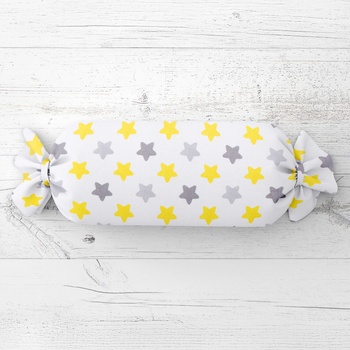 Biante Detský vankúš valec bonbon Sandra SA-203 Žlto-sivé hviezdy 15x100