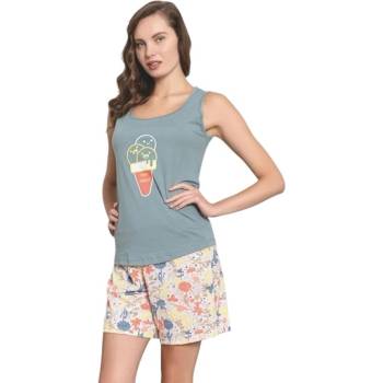 Дамска пижама с широки презрамки в пастелно зелено и бяло