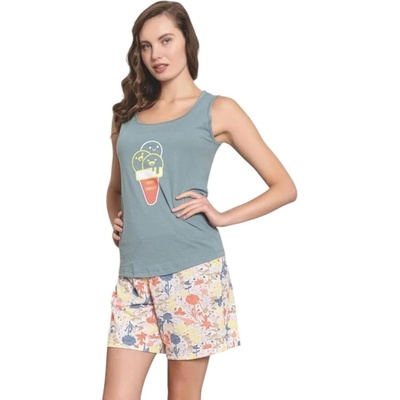 Дамска пижама с широки презрамки в пастелно зелено и бяло