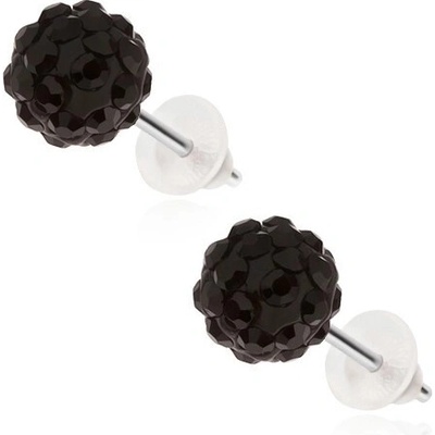 Šperky Eshop - Náušnice z chirurgické oceli - černé Shambhala kuličky se zirkony, 8 mm SP40.30