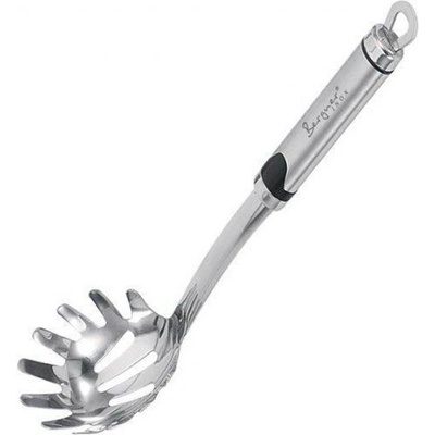 Naběračka na špagety Bergner / nerez / 31 cm / zoubky a otvory / stříbrná / černá