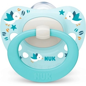 Nuk Силиконова залъгалка NUK - Signature, Птиче с кутия за стерилизиране, 0-6 m (10730618_bird)