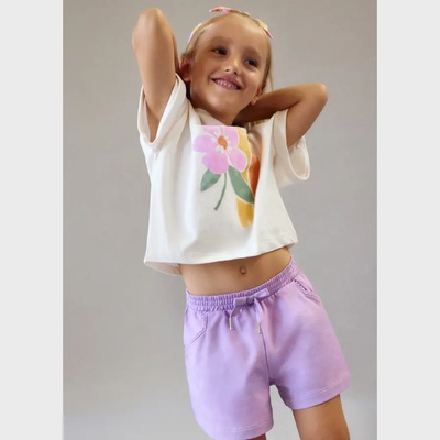 MAYORAL Мръснобяла тениска къс ръкав с лента райета оранжево-розово за мини момиче Mayoral