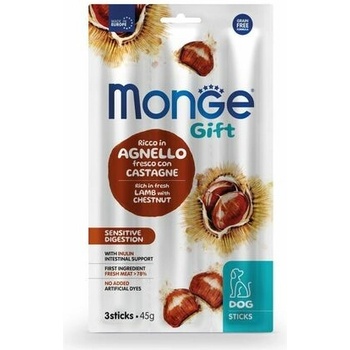 MONGE GIFT SticksSensitive digestion /3ks tyčinky s jahňacím mäsom a gaštanmi pre psov s citlivým trávením 45 g