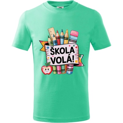Škola volá farebné tričko detské mätová