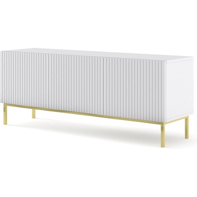 BIM Furniture ТВ шкаф Ravenna B 150 3D фрезован фолиран MDF, бял мат/злато (RAVENNATVST150WMGF)