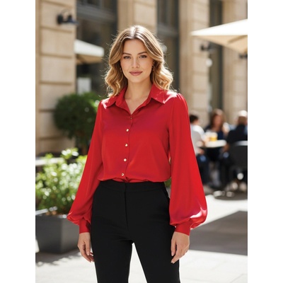 Luxusní červená saténová halenka VS Elegant – Zboží Dáma