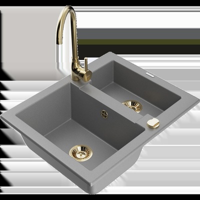Carlos гранитна кухненска мивка с 1, 5 камери и смесител Telma, сив (6518-71-670200-50)