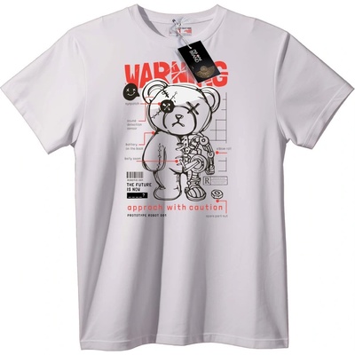 NOONEBRAND Тениска Робот Мечка Предупреждение - 6XL, White