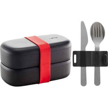 Lekue Кутия за обяд To Go с прибори за хранене и термочанта черна 3 части (885105)