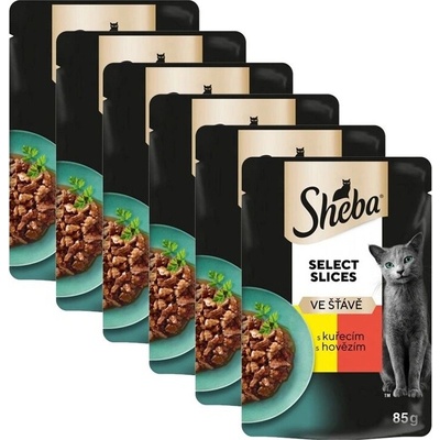 Sheba Select Slices s kuřecím a hovězím masem ve šťávě 6 x 85 g