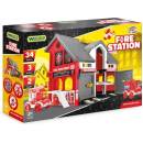 WADER Play House - Požární stanice plast + 2ks aut + 1ks helikoptéra