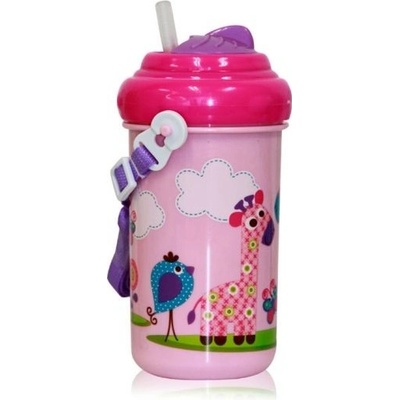 Lorelli pohár na pití se slámkou Funny Zoo Pink 300 ml