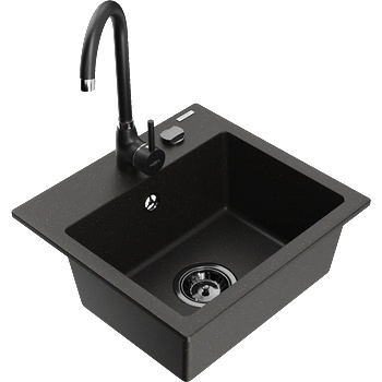 Mexen Milo гранитна мивка с 1 отделение с кухненски смесител Telma, черен/златен - 6505-75-670200-70-B (6505-75-670200-70-B)