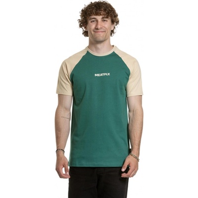 Meatfly pánské tričko Ozzy Raglan Forest Green Sand písková