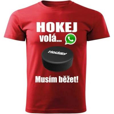dětské tričko Hokej volá musím běžet červené