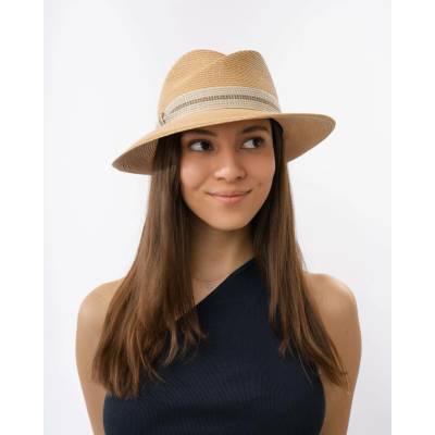 Luxusní dámský nemačkavý béžový klobouk Fedora ručně šitý UV faktor 80 Mayser Simone