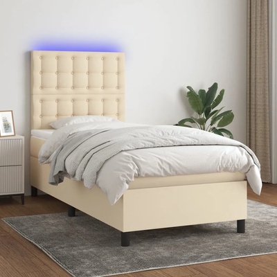 vidaXL Боксспринг легло с матрак и LED, кремаво, 80x200 см, плат (3135154)