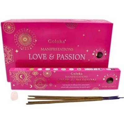 Goloka Vonné tyčinky Manifestations Love & Passion Gemstone Láska & Vášeň s růženínem 10 ks