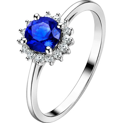 Zlaton Prsten bílé zlato s modrým safírem a diamanty N19062603433