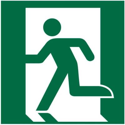 Cedule Únikový východ vlevo, ISO 7010, z plastu, 150 x 150 mm, BJ =10 kusů