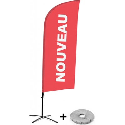Jansen Display Kompletní sada reklamní vlajky ve tvaru křídla, Novinka, červená, francouzština Křížová Základna, 1273 x 3030 mm
