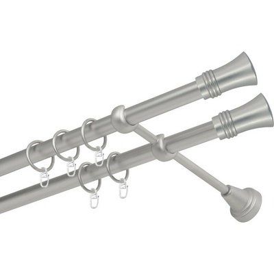 OK-GarnýžeCZ Garnýž kovová dvouřadá 16mm Capri double satina 140 cm do stěny / kroužky s žabkou
