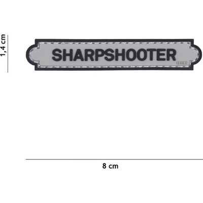 Gumová nášivka 101 Inc nápis Sharpshooter - sivá
