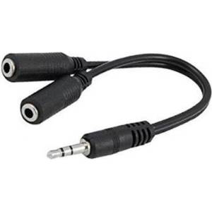 Royal Кабел Royal CABLE-415 Black, от 3.5mm жак(м) към 2x 3.5mm жак(ж), 0.2m, черен, позлатени конектори