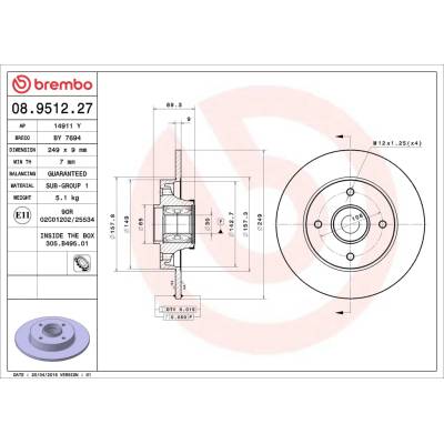 Brzdový kotúč BREMBO 08.9512.27