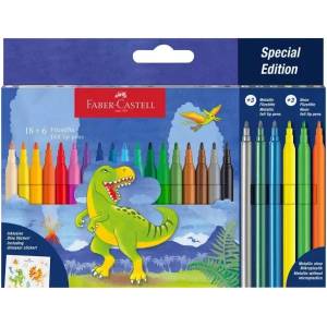 Faber-Castell Faber-Castell: Комплект флумастери с динозаври - 24 броя (554222)