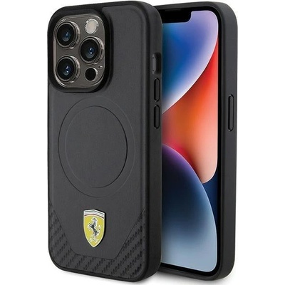 Ferrari Кейс Ferrari Carbon Metal Logo за iPhone 15 Pro, съвместим с MagSafe, черен (3666339171087)