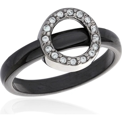 BM Jewellery Dámský černý keramický prsten se zirkony BLACK&WHITE S630100