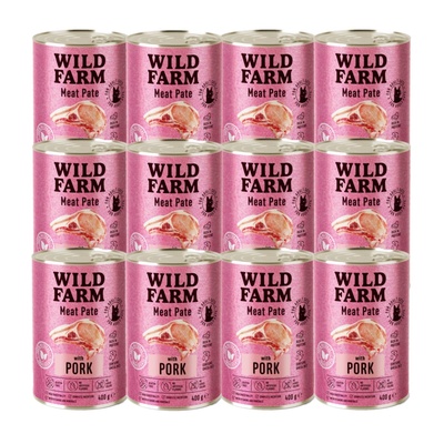 WILD FARM Пастет със свинско месо 12x400 г - безглутенова храна за котки
