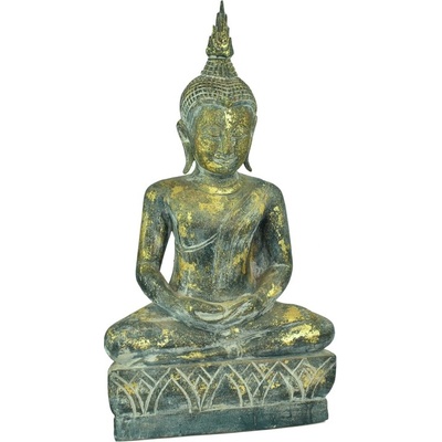 Dřevěná socha Buddha - Dhyana Mudra meditace lotos, zelenozlatá, 74 cm