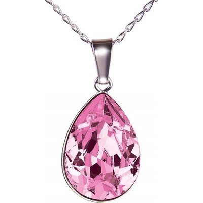 Swarovski Elements Pear stříbrný přívěsek + řetízek růžová slzička, kapka 54016.3 Růžová