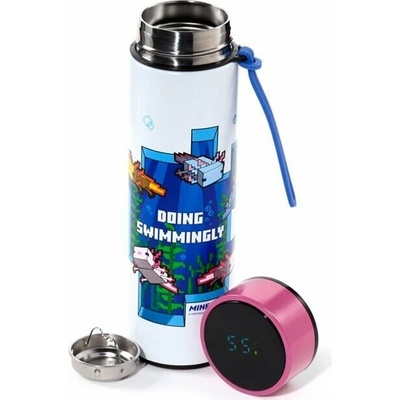 Minecraft Nerezová termoláhev s digitálním teploměrem 450 ml Axolotl