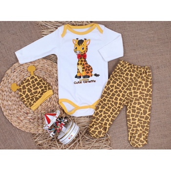 dílná bavlněná kojenecká souprava body polodupačky a čepička žirafa