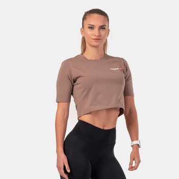 Nebbia Dámske tričko Crop Top Minimalist Logo Brown