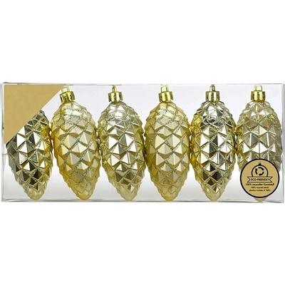 LAALU Vánoční ozdoby šišky, champagne mix, 9 cm, 6 ks