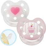 Baby-Nova Силиконова залъгалка с ринг Baby-Nova - размер 1, сърце и кексче, 2 броя (28220) - baby