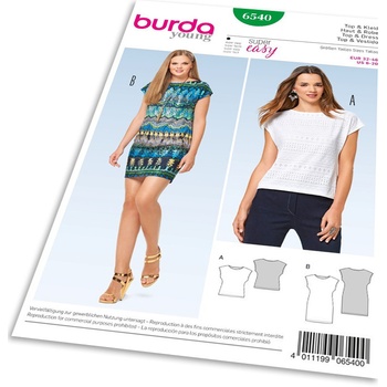 Střih Burda 6540 - Jednoduché tričkové šaty, tričko