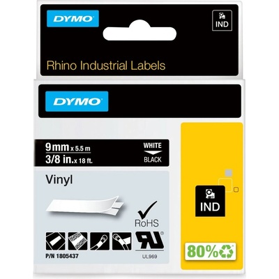 RHINO vinylová páska 9 mm x 5,5 m, biela na čiernej
