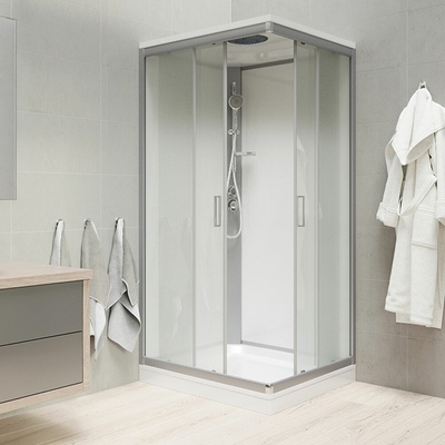 Mereo, Sprchový, so strechou, štvorcový, satin ALU, sklo Point, zadne steny bielé, MER-CK34172KMSW