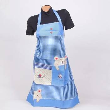 Image 1 of Готварска престилка в синьо с кариран десен и две мечета