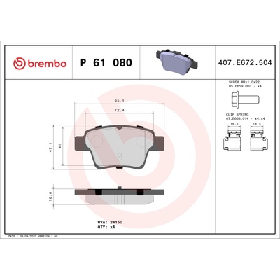 Sada brzdových platničiek, vždy 4 kusy v sade BREMBO P 61 080 (P61080)