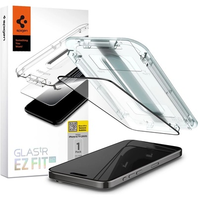 Стъклено защитно покритие за дисплея на iPhone 15 Pro Max - Spigen Glas. tR EZ Fit Full Cover Tempered Glass (черен-прозрачен) (AGL06879)